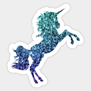 Dark Teal and Blue Ombre Faux Glitter Unicorn Sticker